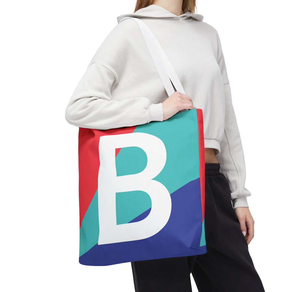Monogram 'B' Colorblock Tote Bag — Personalized Initial B Shoulder Tote
