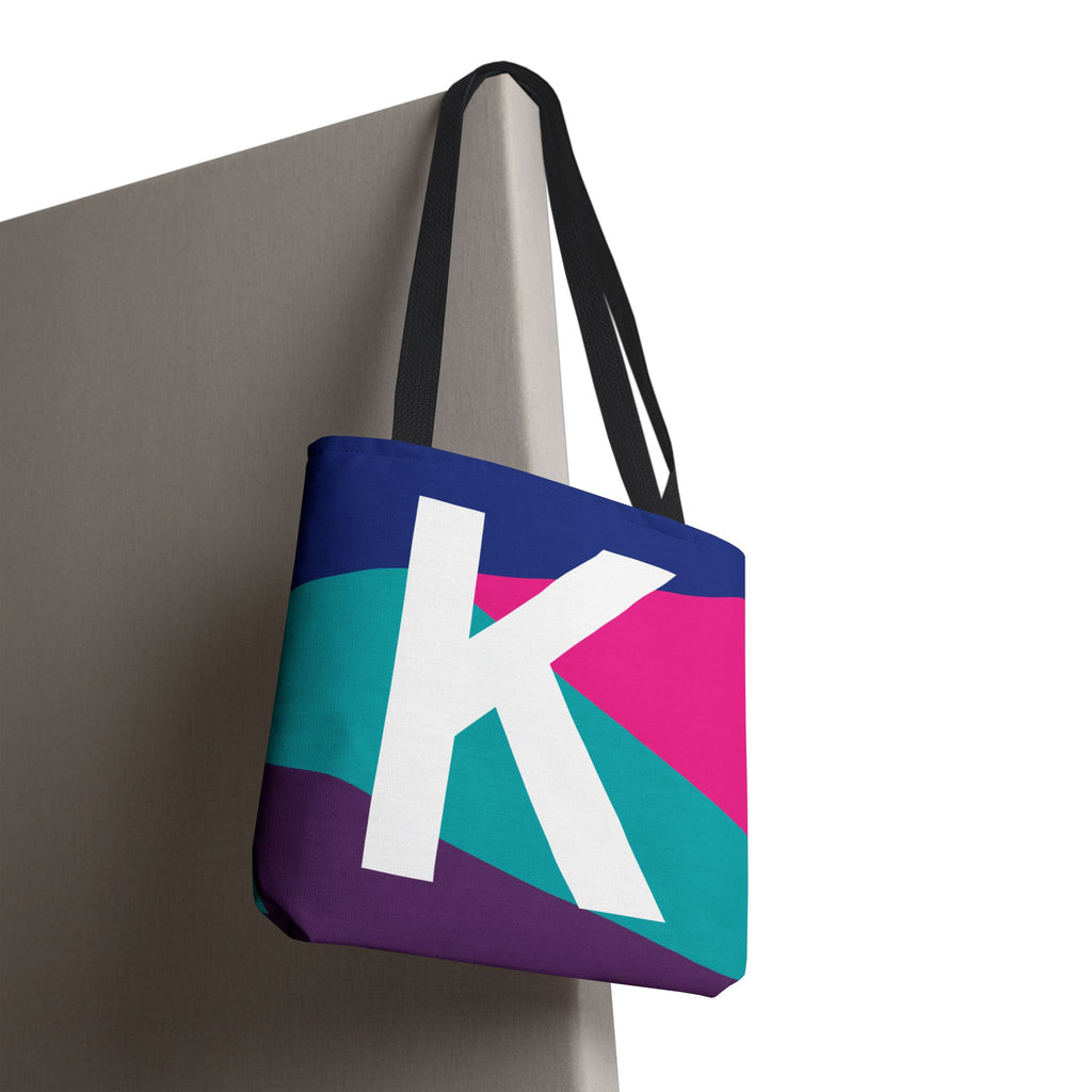 Monogram 'K' Colorblock Tote Bag — Personalized Initial K Shoulder Tote