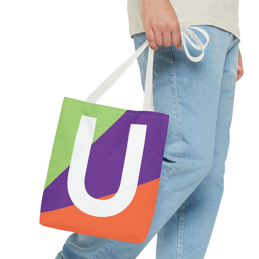 Monogram 'U' Colorblock Tote Bag — Personalized Initial U Shoulder Tote