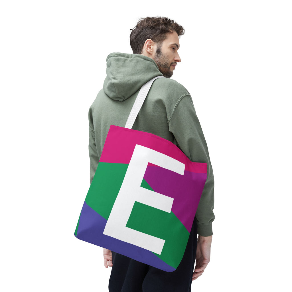 Monogram 'E' Colorblock Tote Bag — Personalized Initial E Shoulder Tote