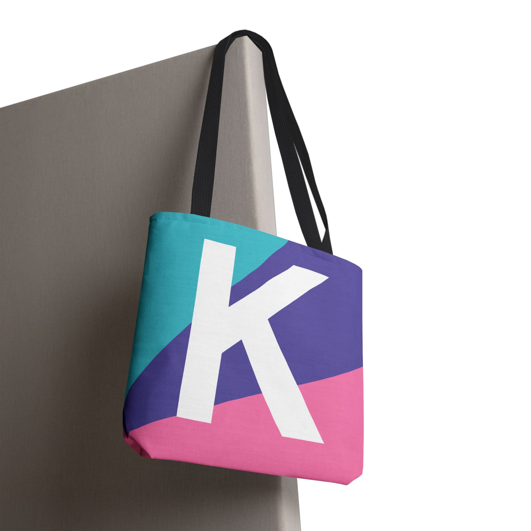 Monogram 'K' Colorblock Tote Bag — Personalized Initial K Shoulder Tote