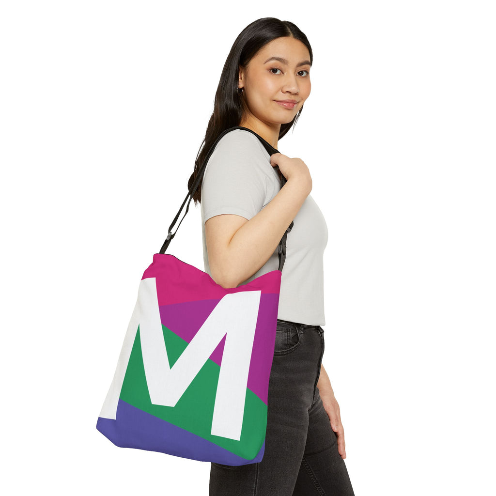 Initial Letter 'M' Colorblock Adjustable Tote Bag — Monogram Alphabet Shoulder Bag