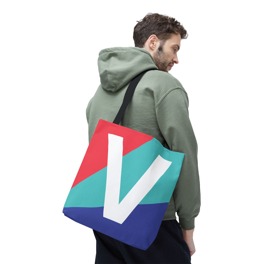 Monogram 'V' Colorblock Tote Bag — Personalized Initial V Shoulder Tote