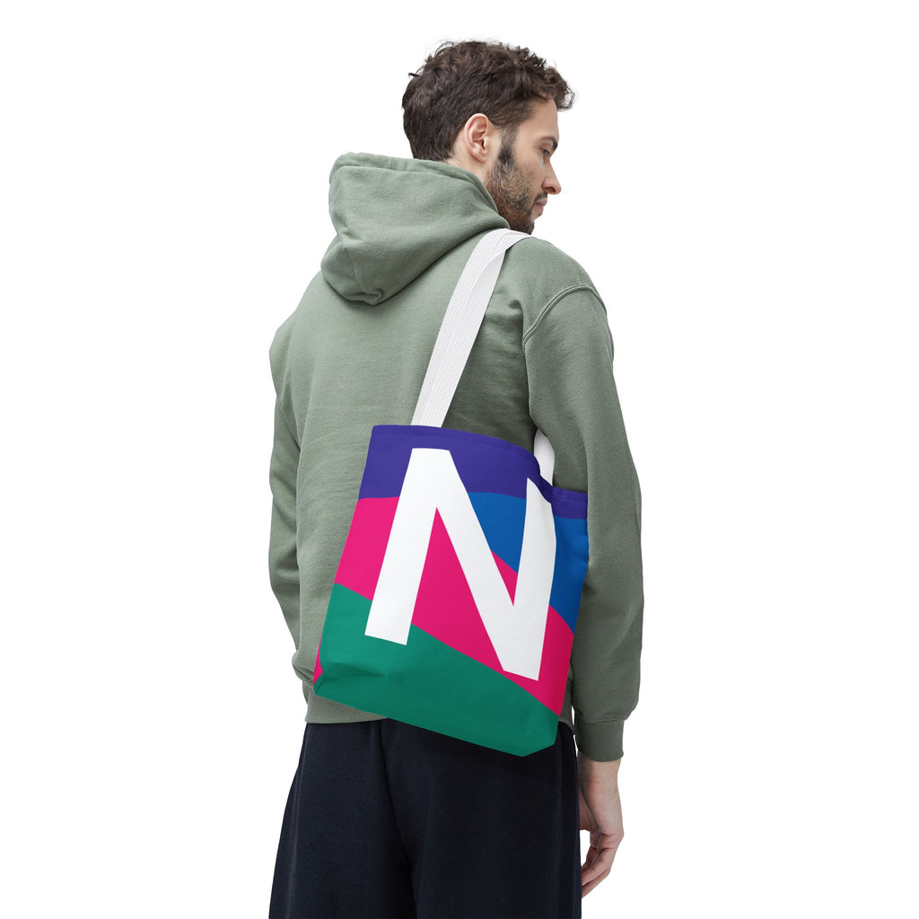 Monogram 'N' Colorblock Tote Bag — Personalized Initial N Shoulder Tote
