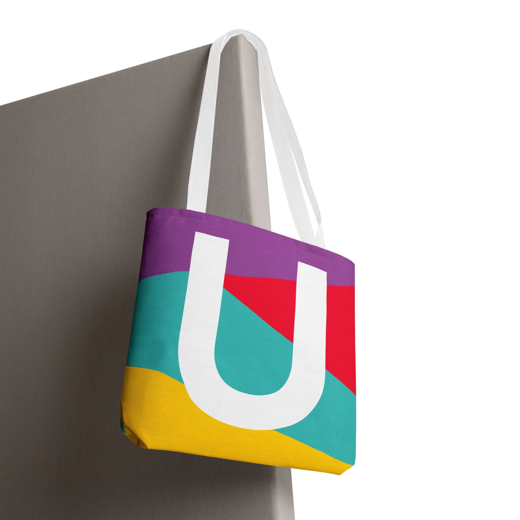 Monogram 'U' Colorblock Tote Bag — Personalized Initial U Shoulder Tote