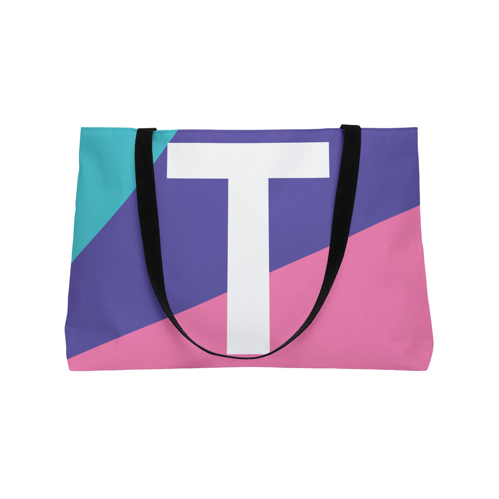 Personalized 'T' Colorblock Tote Bag — Monogram Weekender Tote