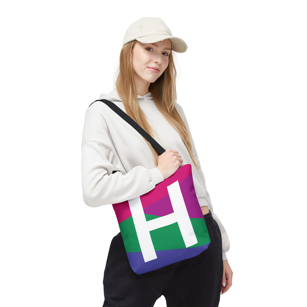 Monogram 'H' Colorblock Tote Bag — Personalized Initial H Shoulder Tote