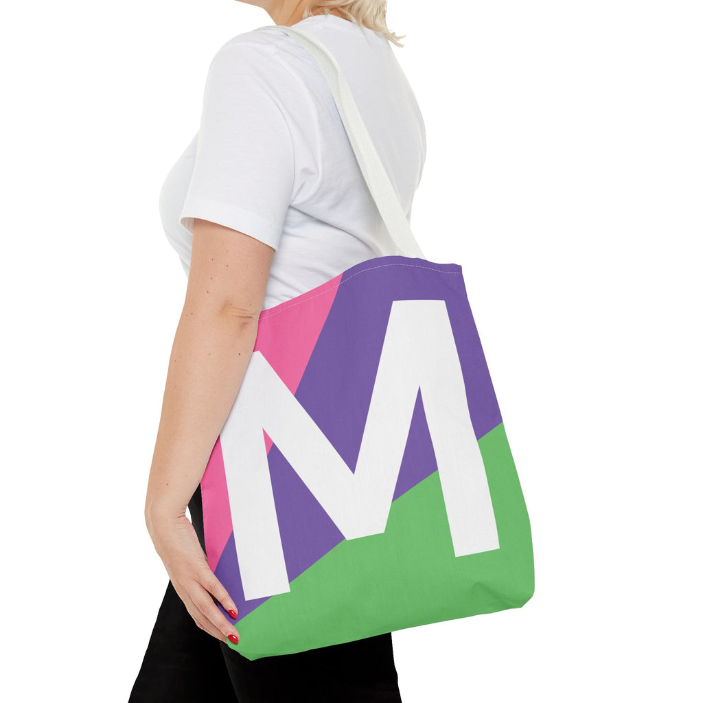 Monogram 'M' Colorblock Tote Bag — Personalized Initial M Shoulder Tote