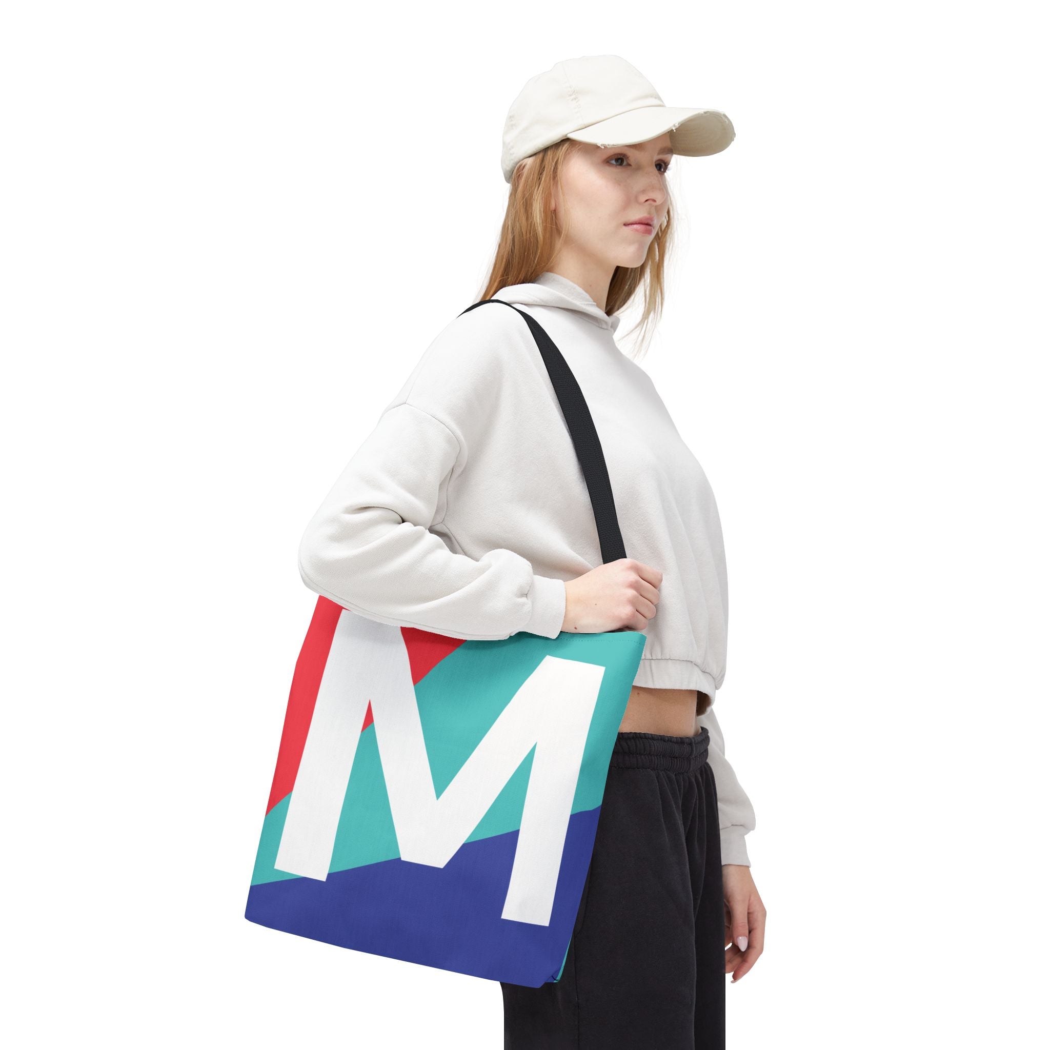Monogram 'M' Colorblock Tote Bag — Personalized Initial M Shoulder Tote