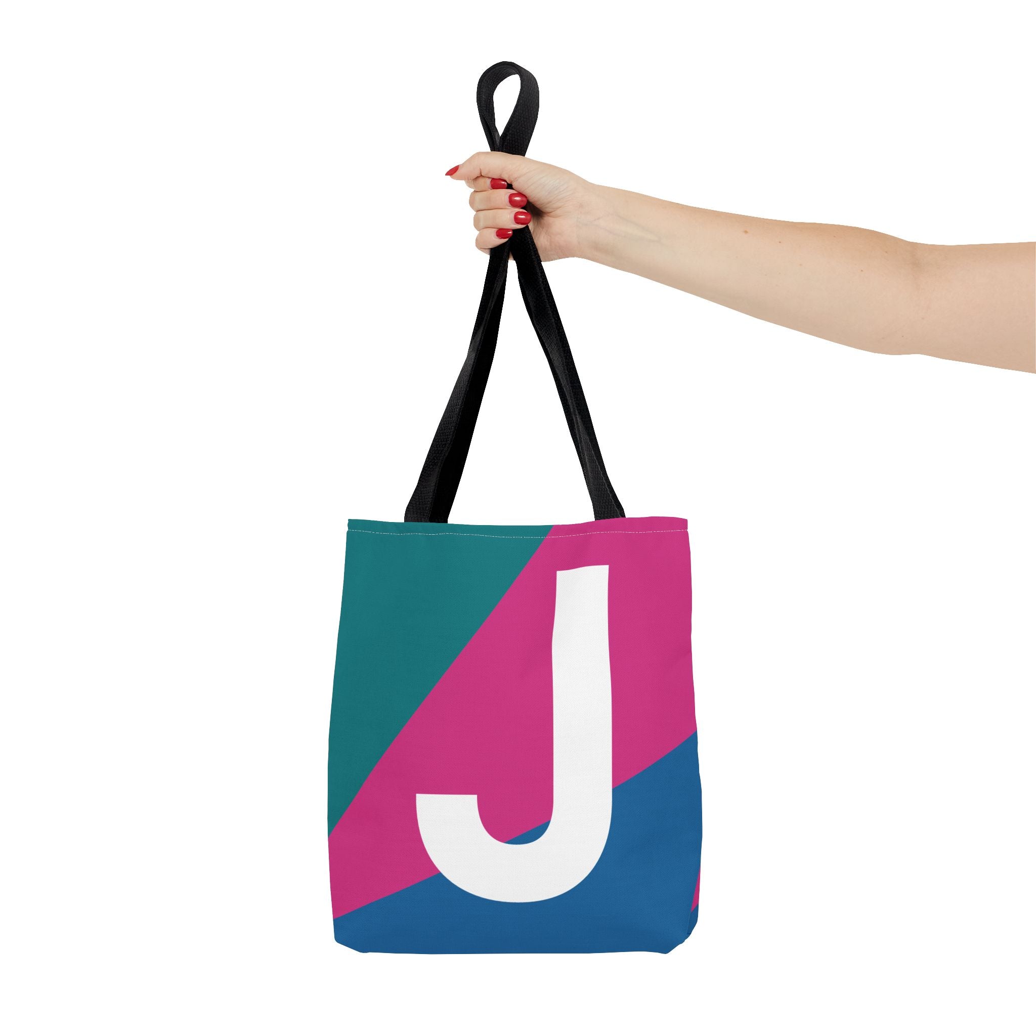 Monogram 'J' Colorblock Tote Bag — Personalized Initial J Shoulder Tote