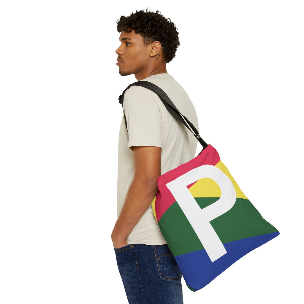 Initial Letter 'P' Colorblock Adjustable Tote Bag — Monogram Alphabet Shoulder Bag