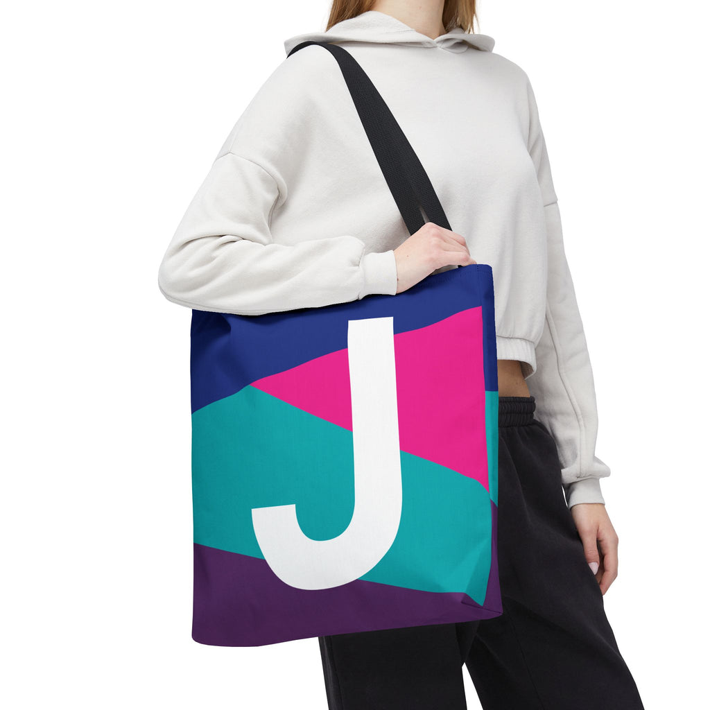 Monogram 'J' Colorblock Tote Bag — Personalized Initial J Shoulder Tote