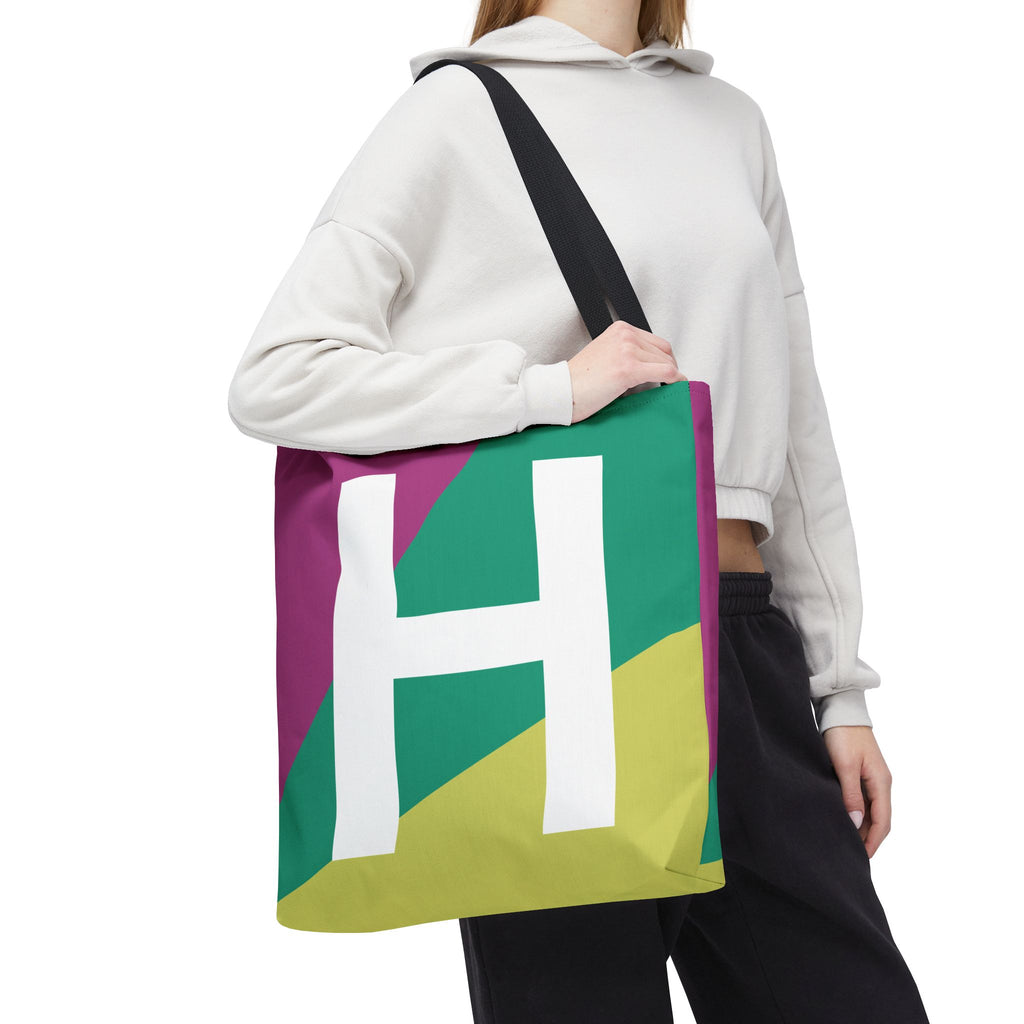 Monogram 'H' Colorblock Tote Bag — Personalized Initial H Shoulder Tote