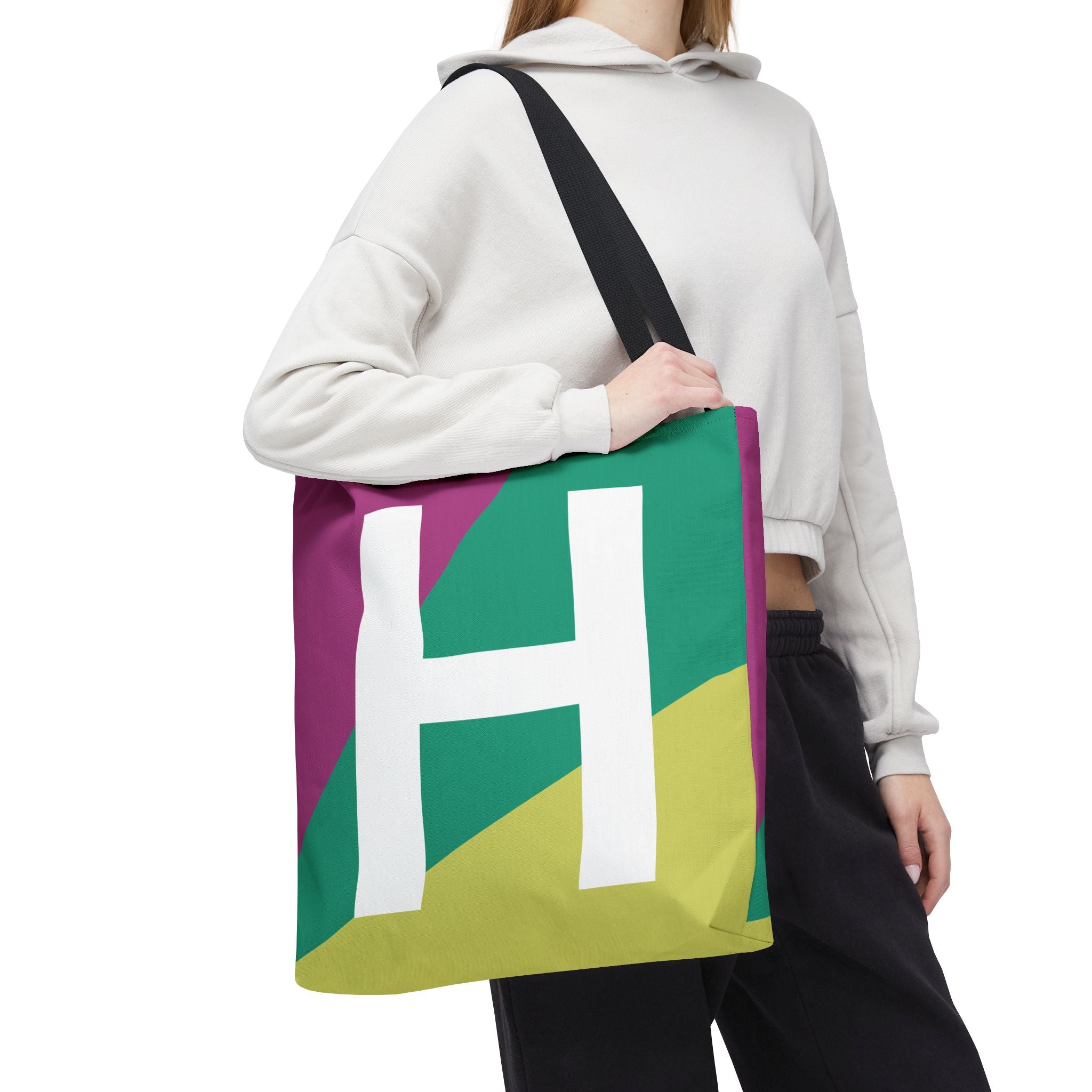 Monogram 'H' Colorblock Tote Bag — Personalized Initial H Shoulder Tote