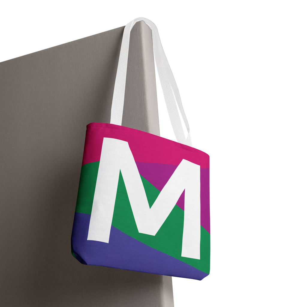 Monogram 'M' Colorblock Tote Bag — Personalized Initial M Shoulder Tote