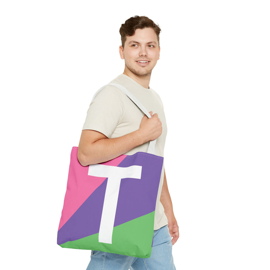 Monogram 'T' Colorblock Tote Bag — Personalized Initial T Shoulder Tote