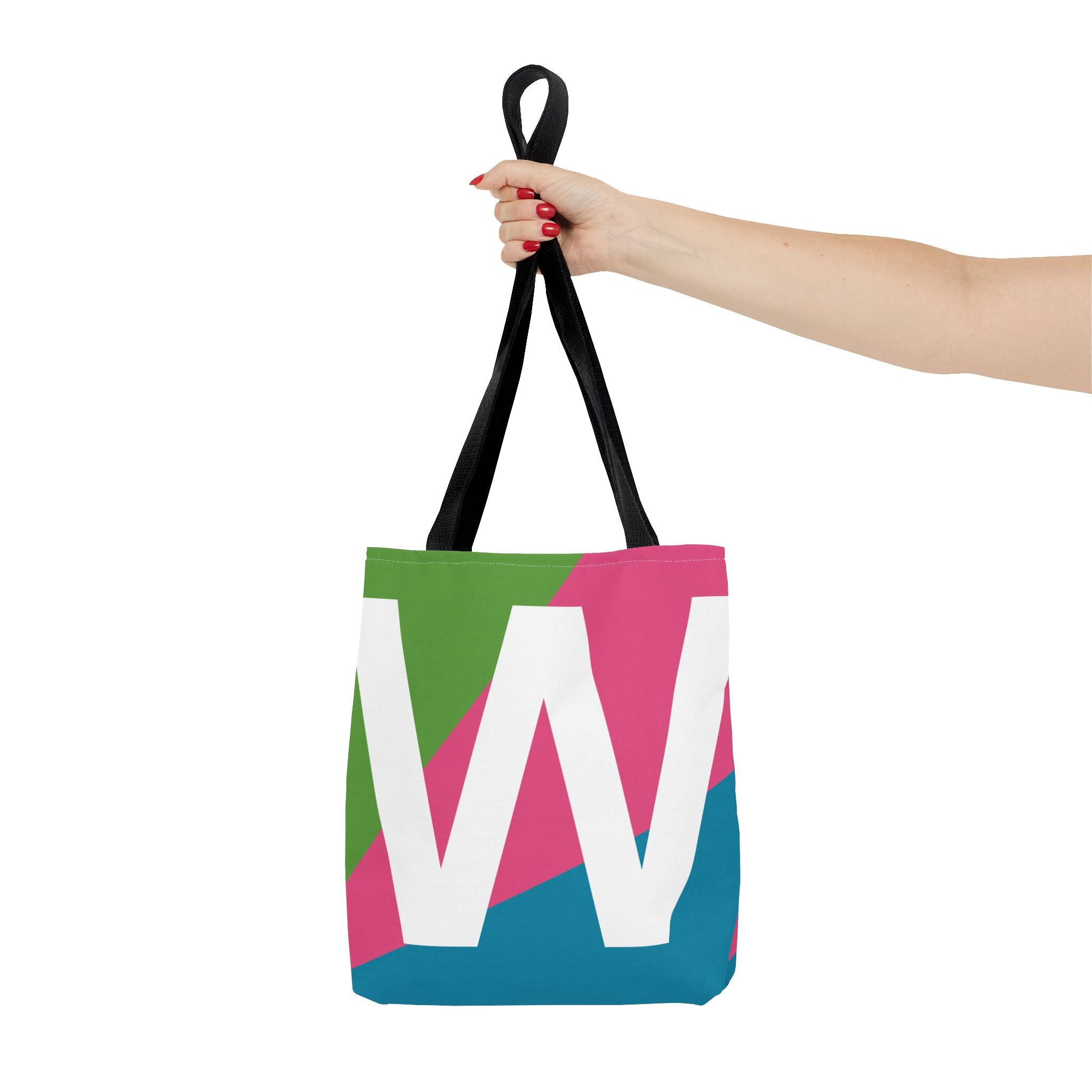 Monogram 'W' Colorblock Tote Bag — Personalized Initial W Shoulder Tote