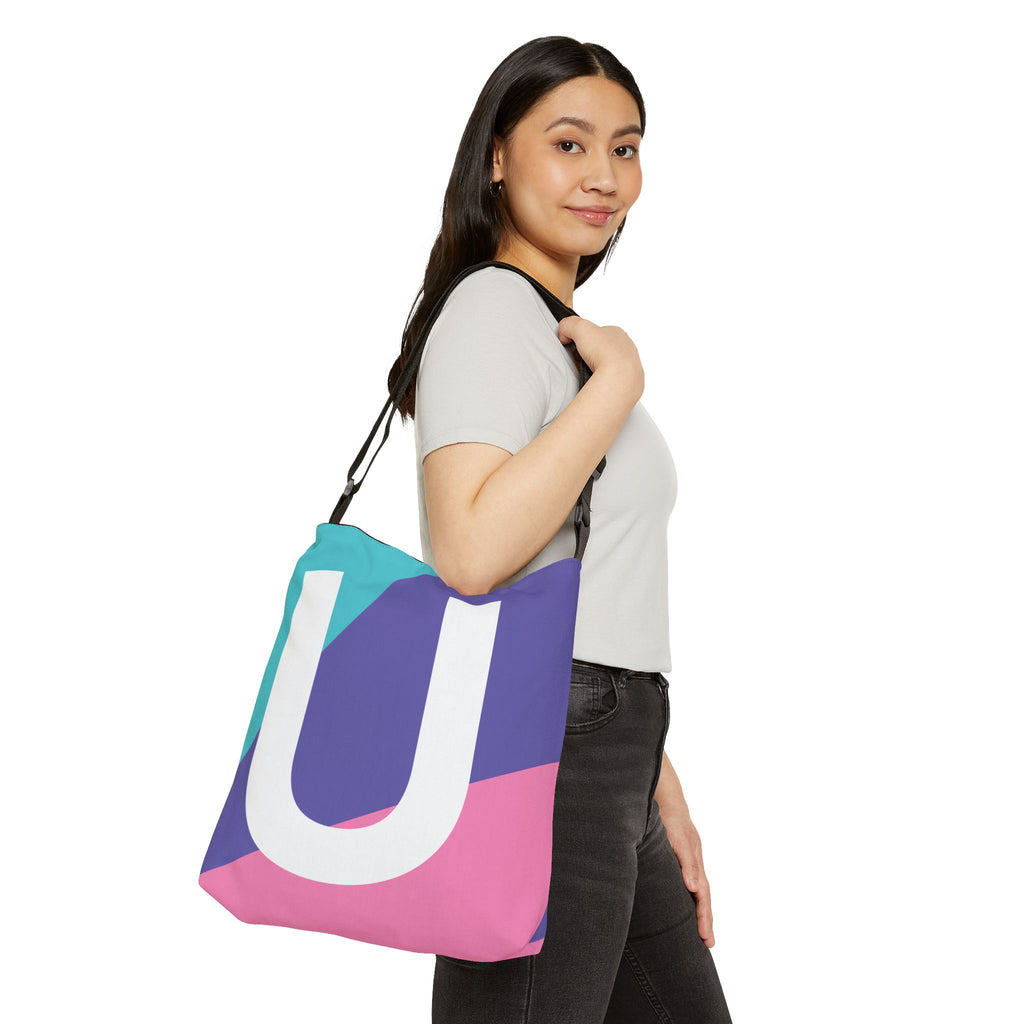 Initial Letter 'U' Colorblock Adjustable Tote Bag — Monogram Alphabet Shoulder Bag