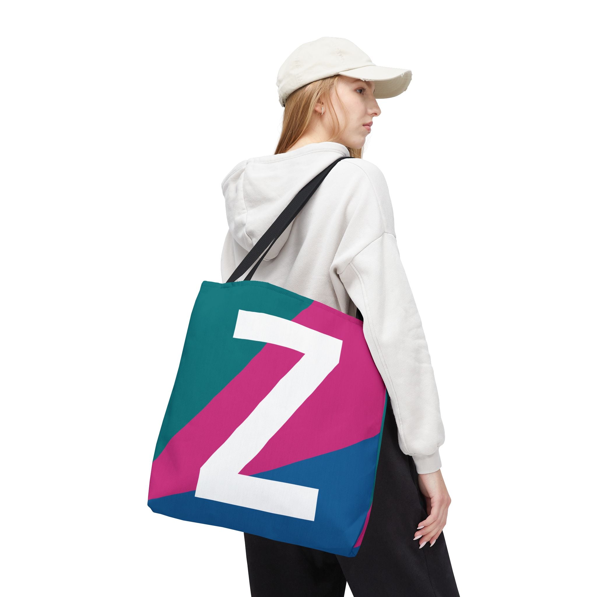 Monogram 'Z' Colorblock Tote Bag — Personalized Initial Z Shoulder Tote