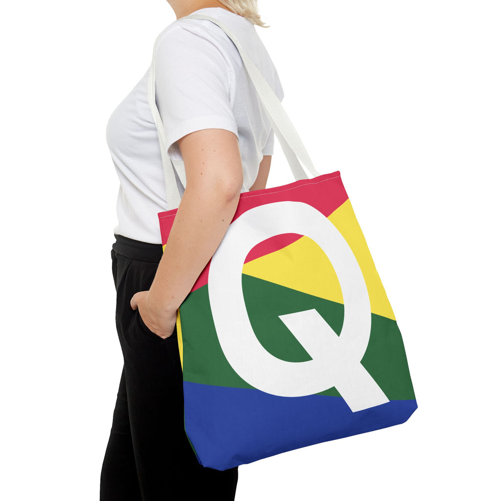 Monogram 'Q' Colorblock Tote Bag — Personalized Initial Q Shoulder Tote