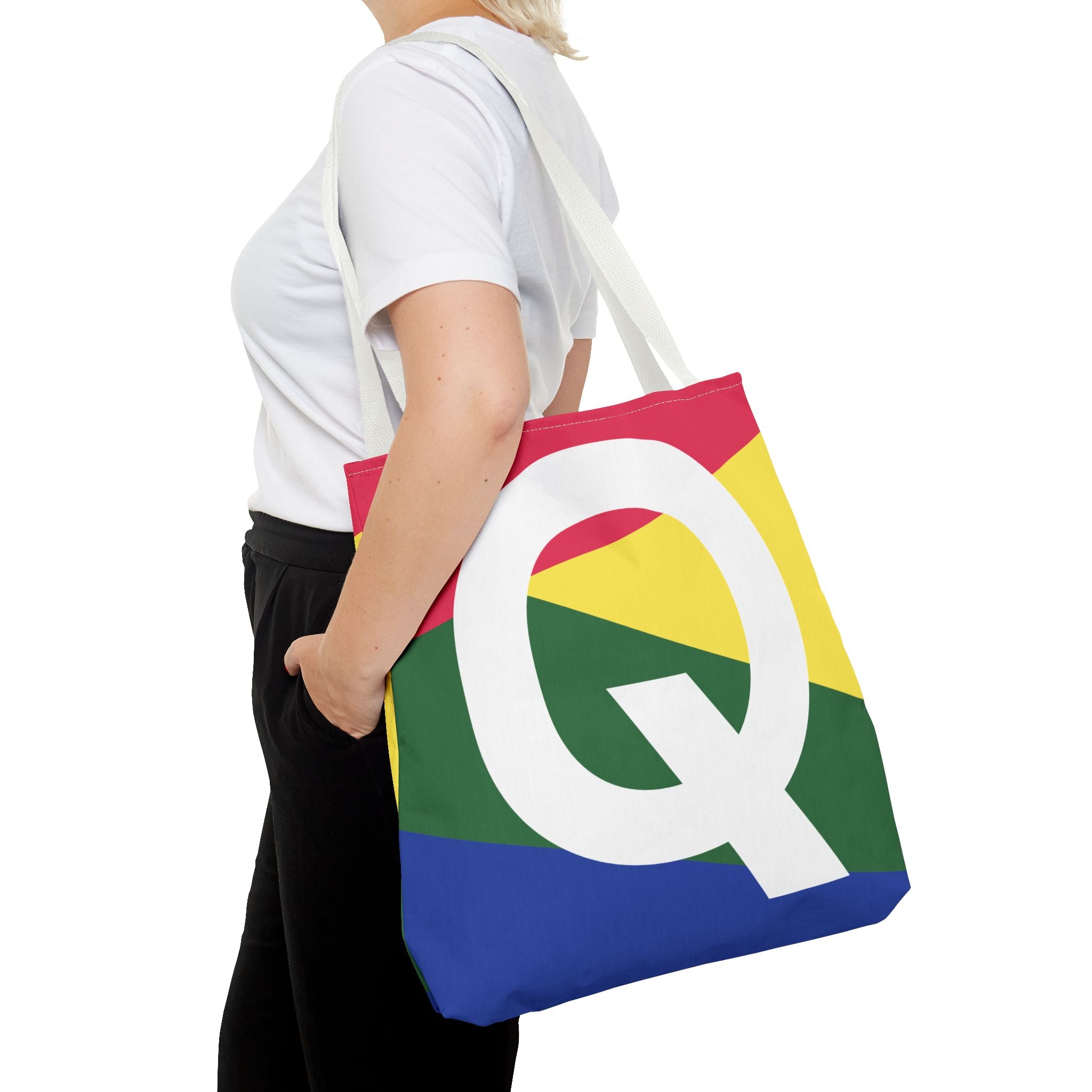 Monogram 'Q' Colorblock Tote Bag — Personalized Initial Q Shoulder Tote