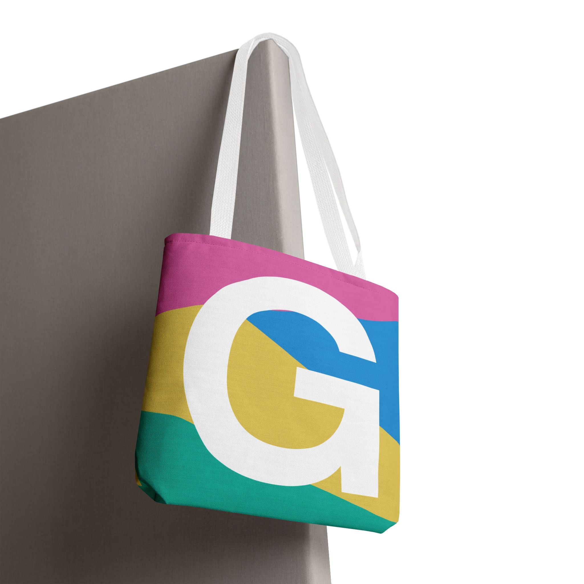Monogram 'G' Colorblock Tote Bag — Personalized Initial G Shoulder Tote