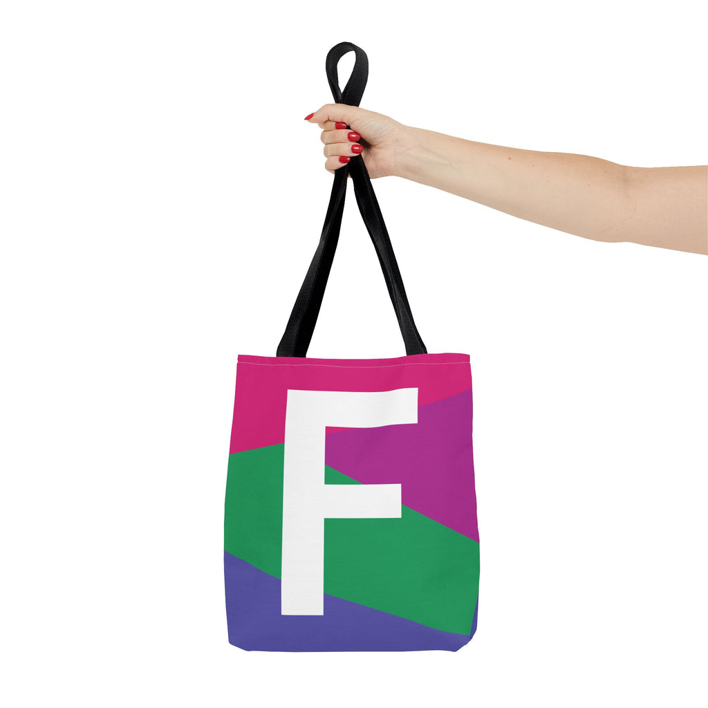 Monogram 'F' Colorblock Tote Bag — Personalized Initial F Shoulder Tote