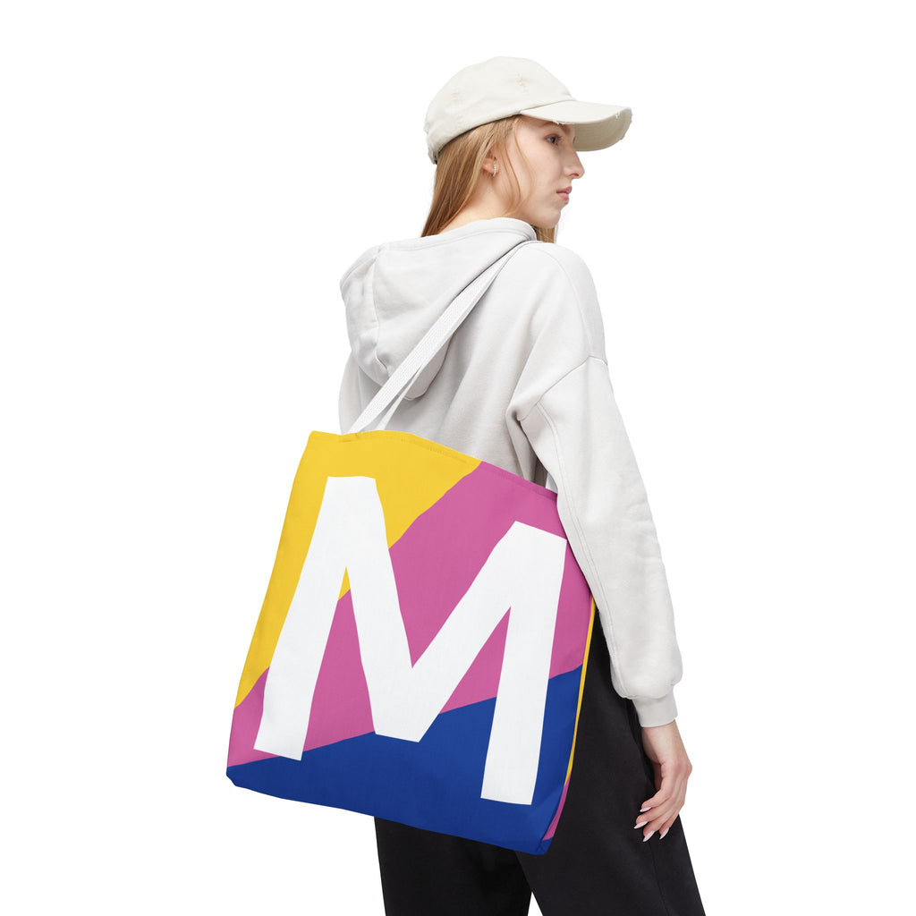 Monogram 'M' Colorblock Tote Bag — Personalized Initial M Shoulder Tote