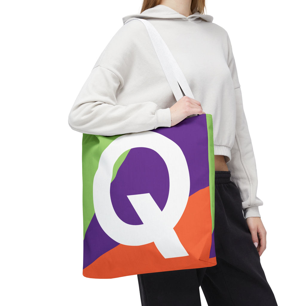 Monogram 'Q' Colorblock Tote Bag — Personalized Initial Q Shoulder Tote