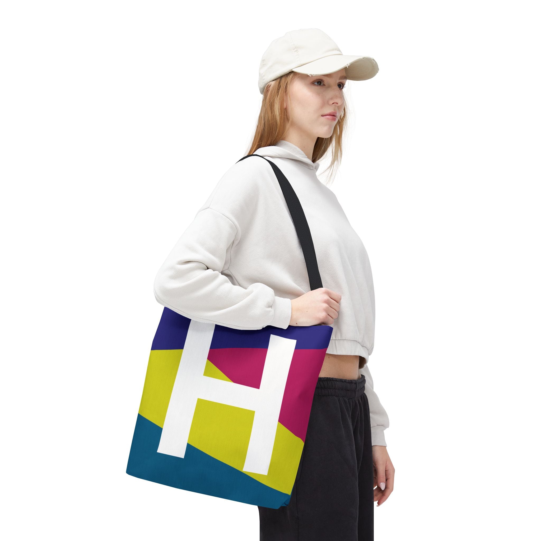 Monogram 'H' Colorblock Tote Bag — Personalized Initial H Shoulder Tote