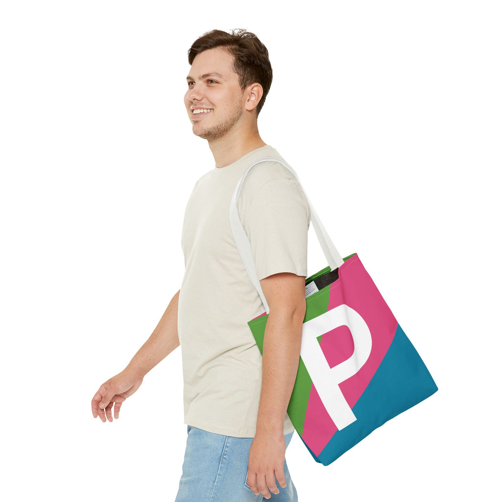 Monogram 'P' Colorblock Tote Bag — Personalized Initial P Shoulder Tote