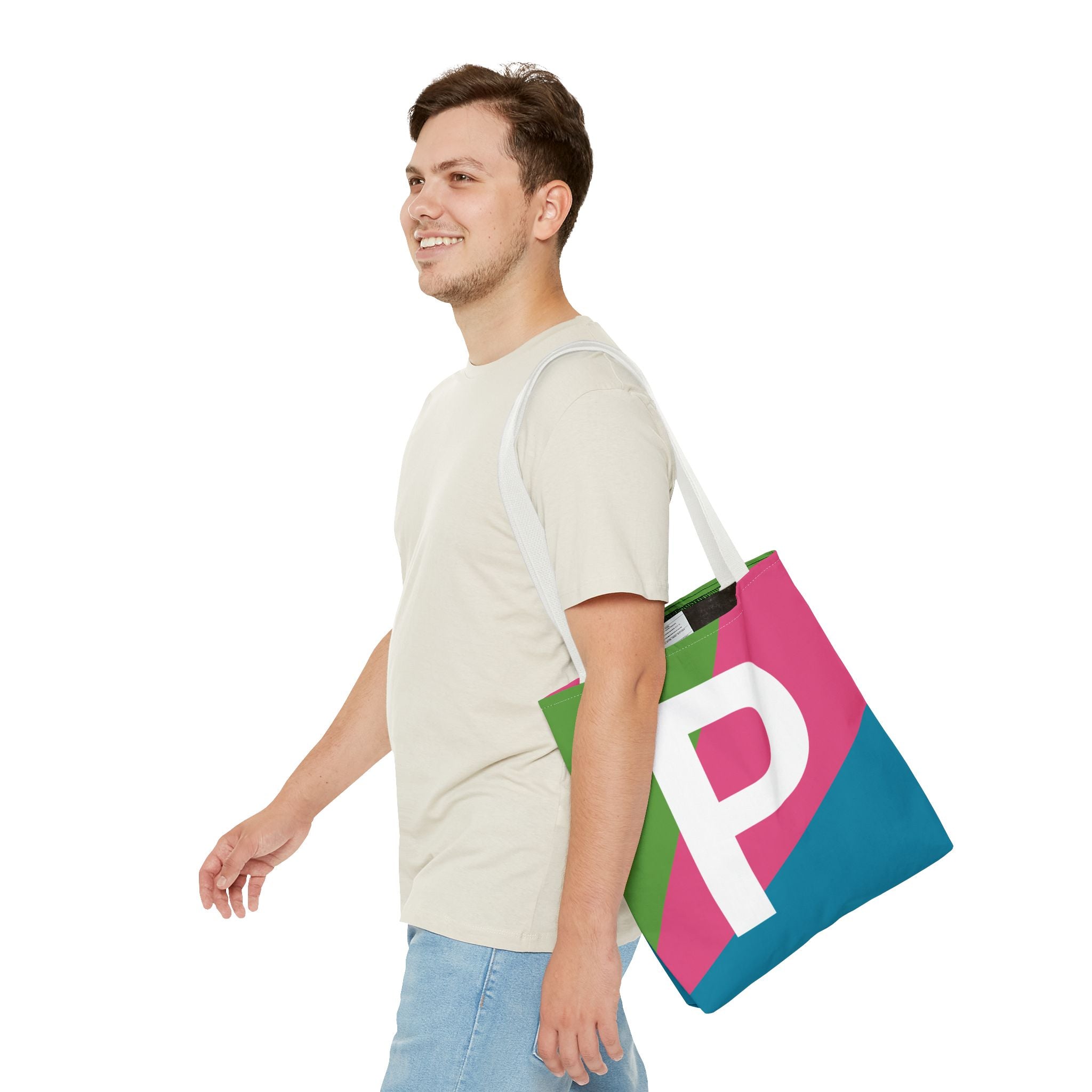 Monogram 'P' Colorblock Tote Bag — Personalized Initial P Shoulder Tote