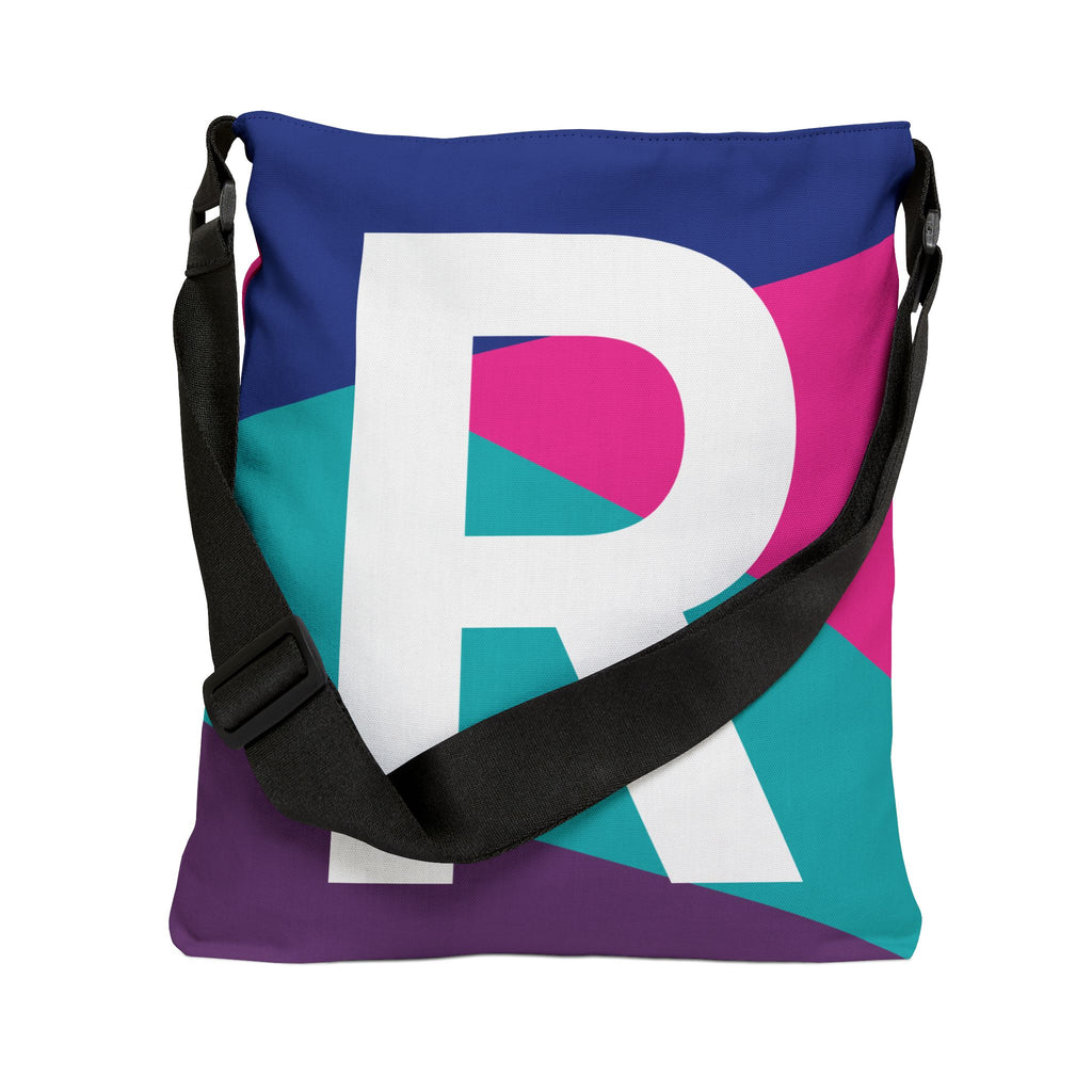 Initial Letter 'R' Colorblock Adjustable Tote Bag — Monogram Alphabet Shoulder Bag