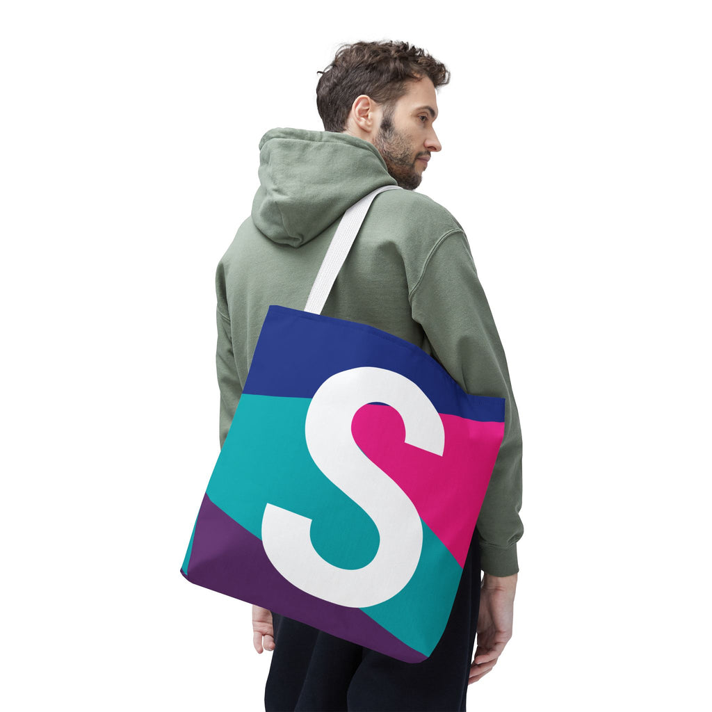Monogram 'S' Colorblock Tote Bag — Personalized Initial S Shoulder Tote