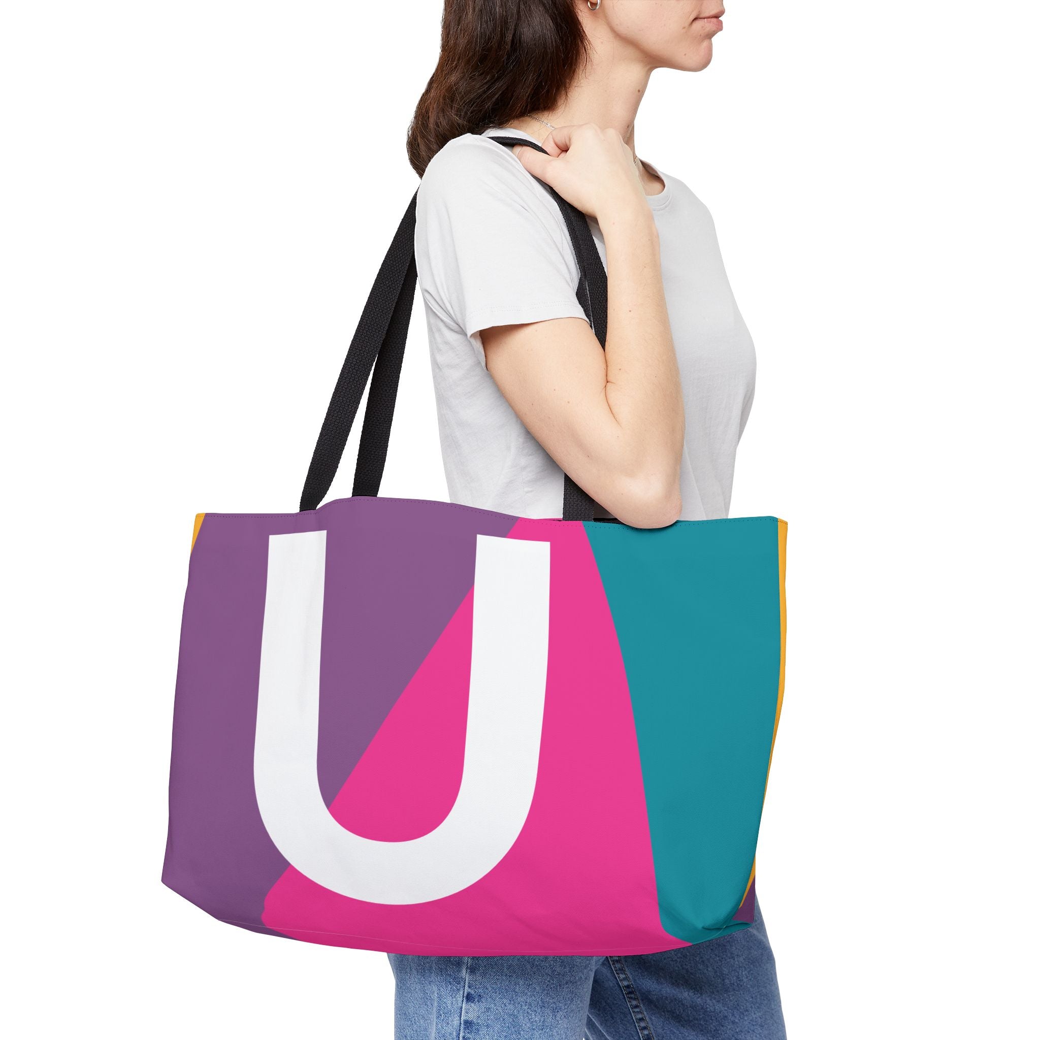 Personalized 'U' Colorblock Tote Bag — Monogram Weekender Tote