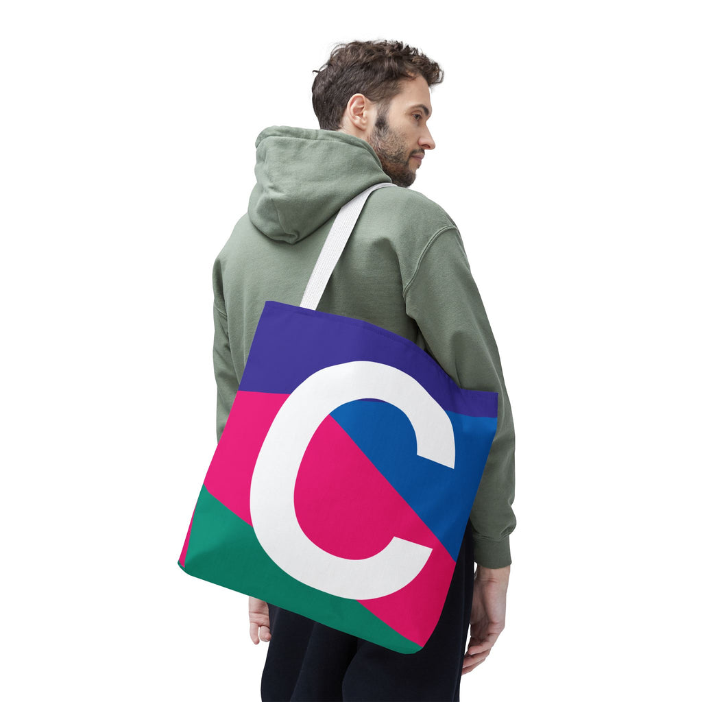 Monogram 'C' Colorblock Tote Bag — Personalized Initial C Shoulder Tote
