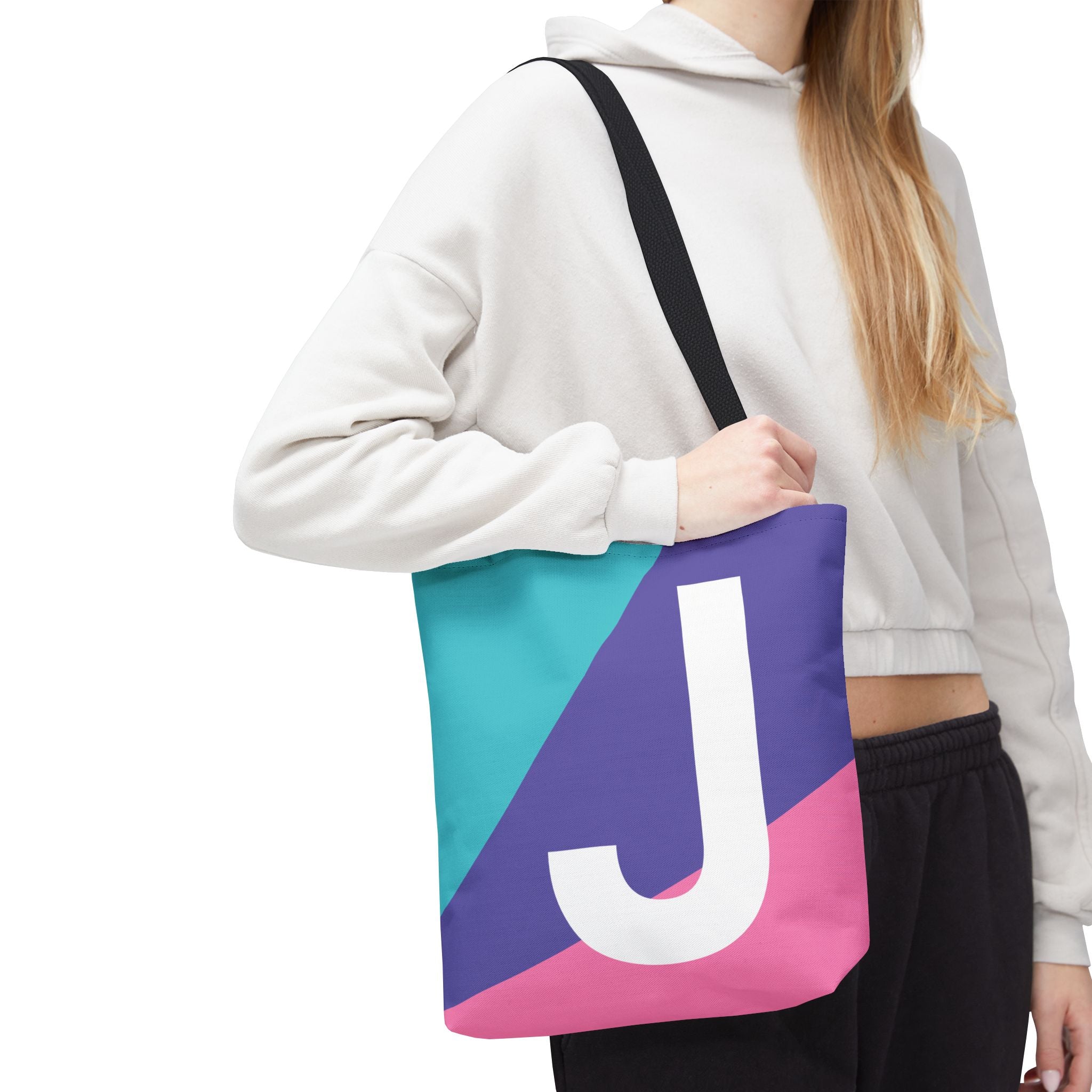 Monogram 'J' Colorblock Tote Bag — Personalized Initial J Shoulder Tote