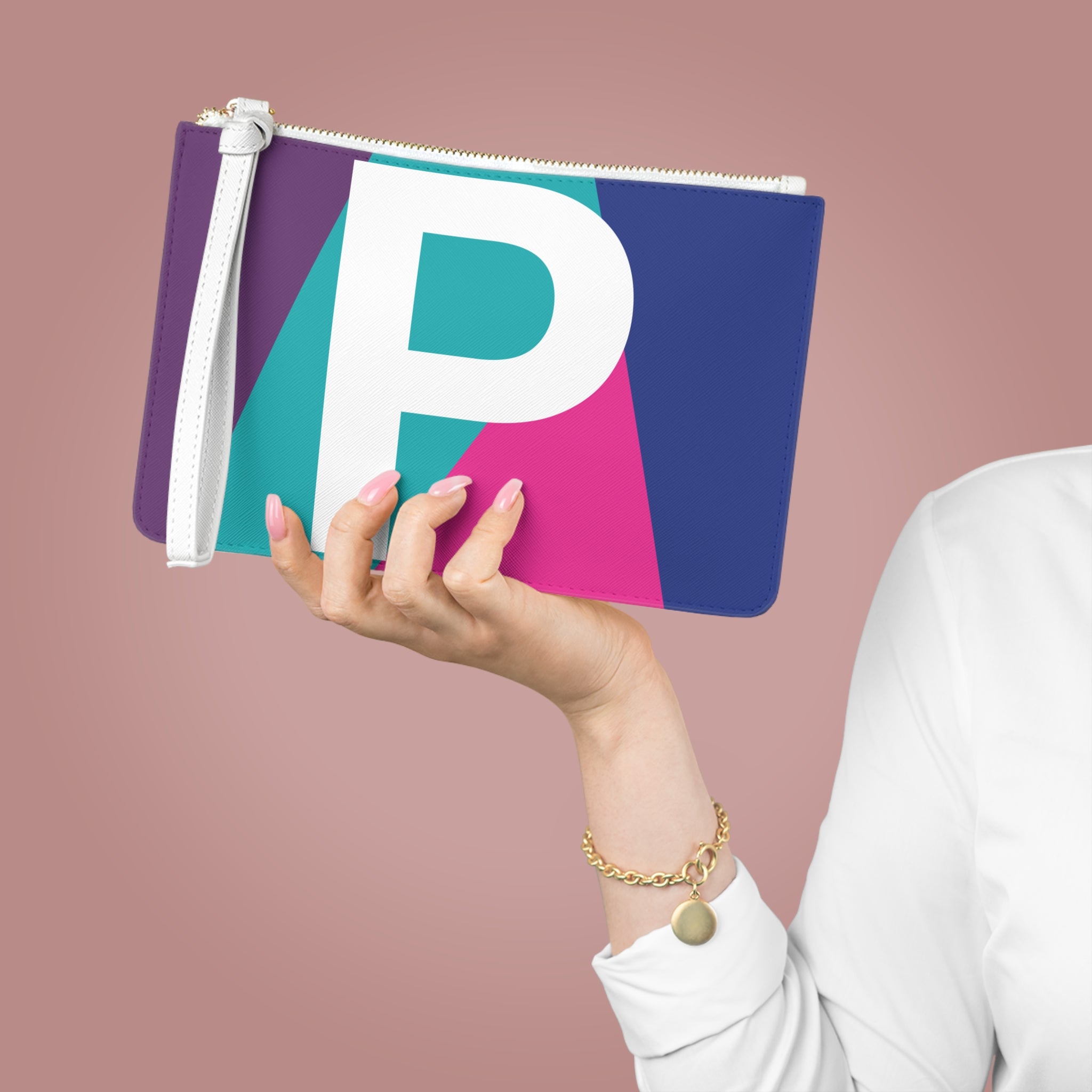 Monogram 'P' Colorblock Clutch Bag — Bold Geometric Wristlet for Everyday & Gifts