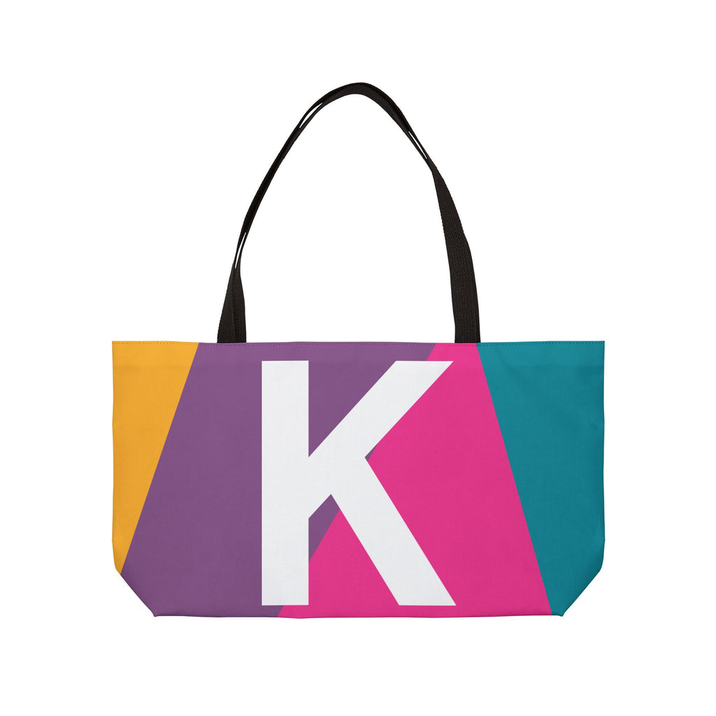 Personalized 'K' Colorblock Tote Bag — Monogram Weekender Tote
