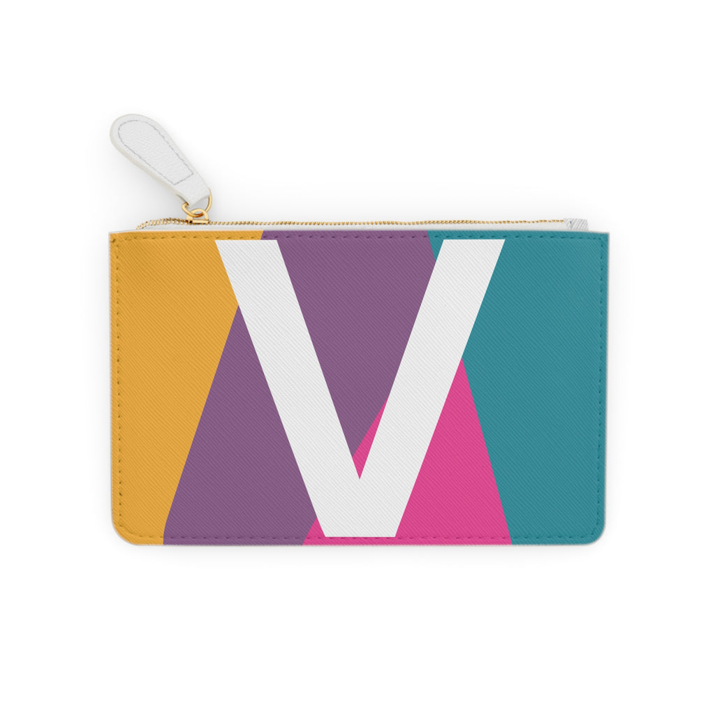 Initial V Mini Clutch — Colorblock Monogram Wristlet Wallet