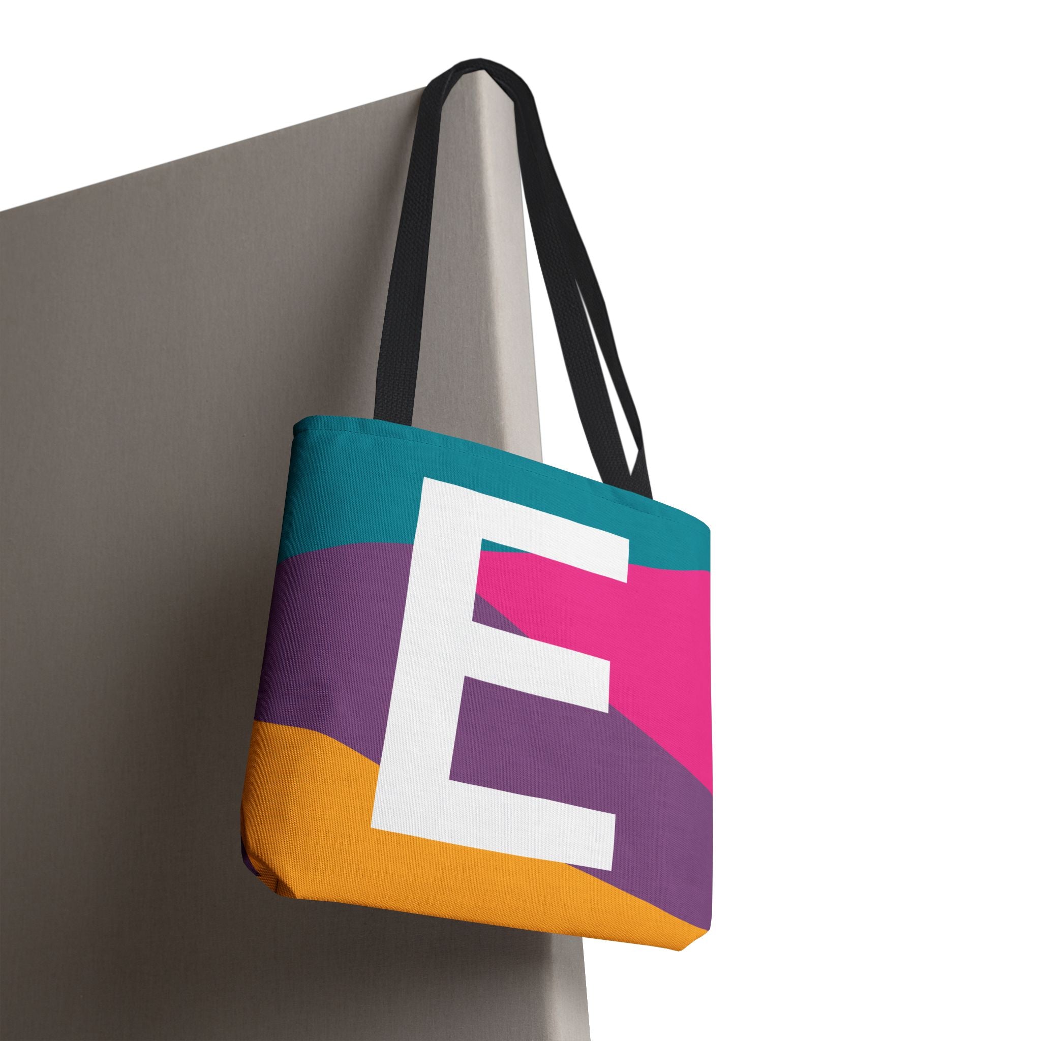 Monogram 'E' Colorblock Tote Bag — Personalized Initial E Shoulder Tote