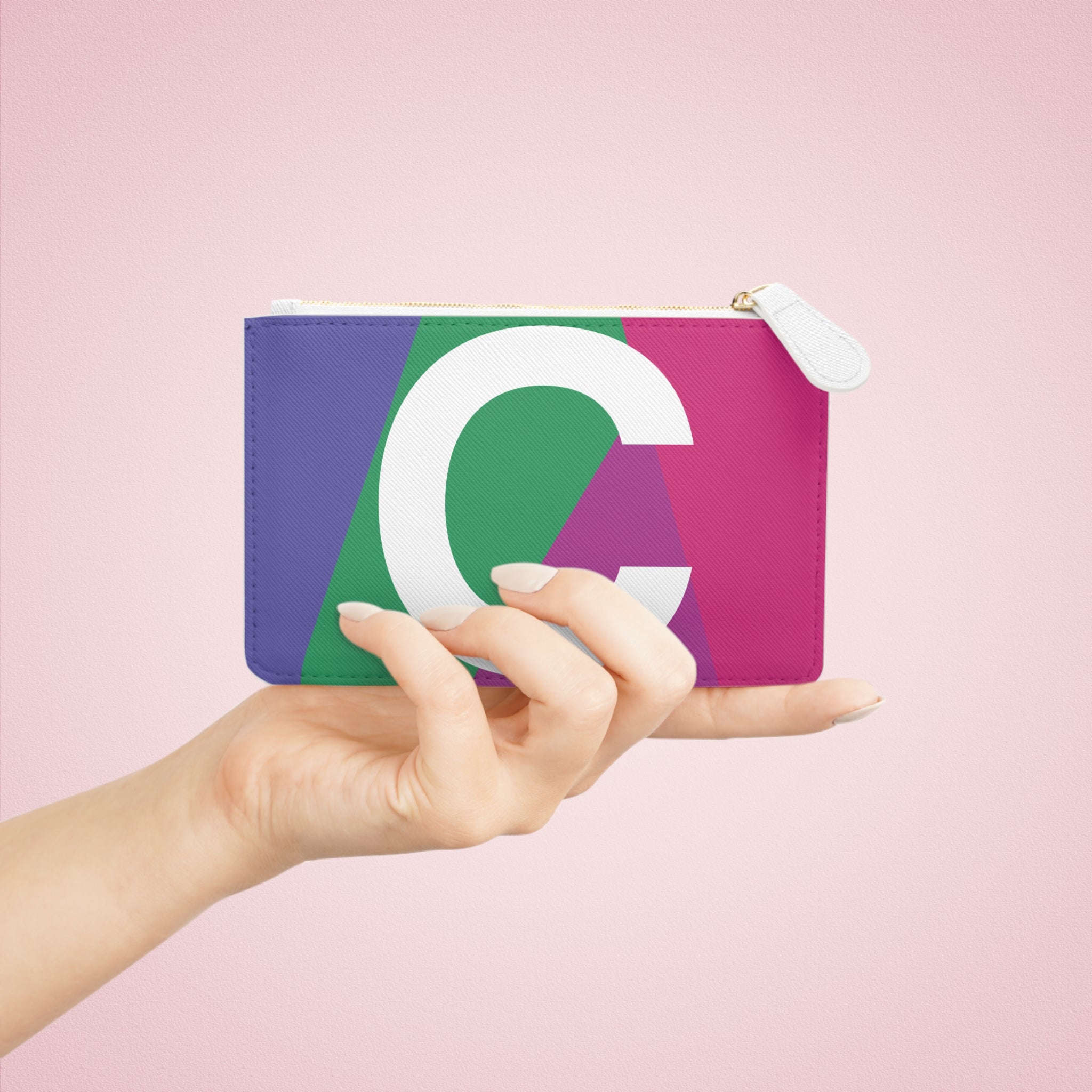 Initial C Mini Clutch — Colorblock Monogram Wristlet Wallet