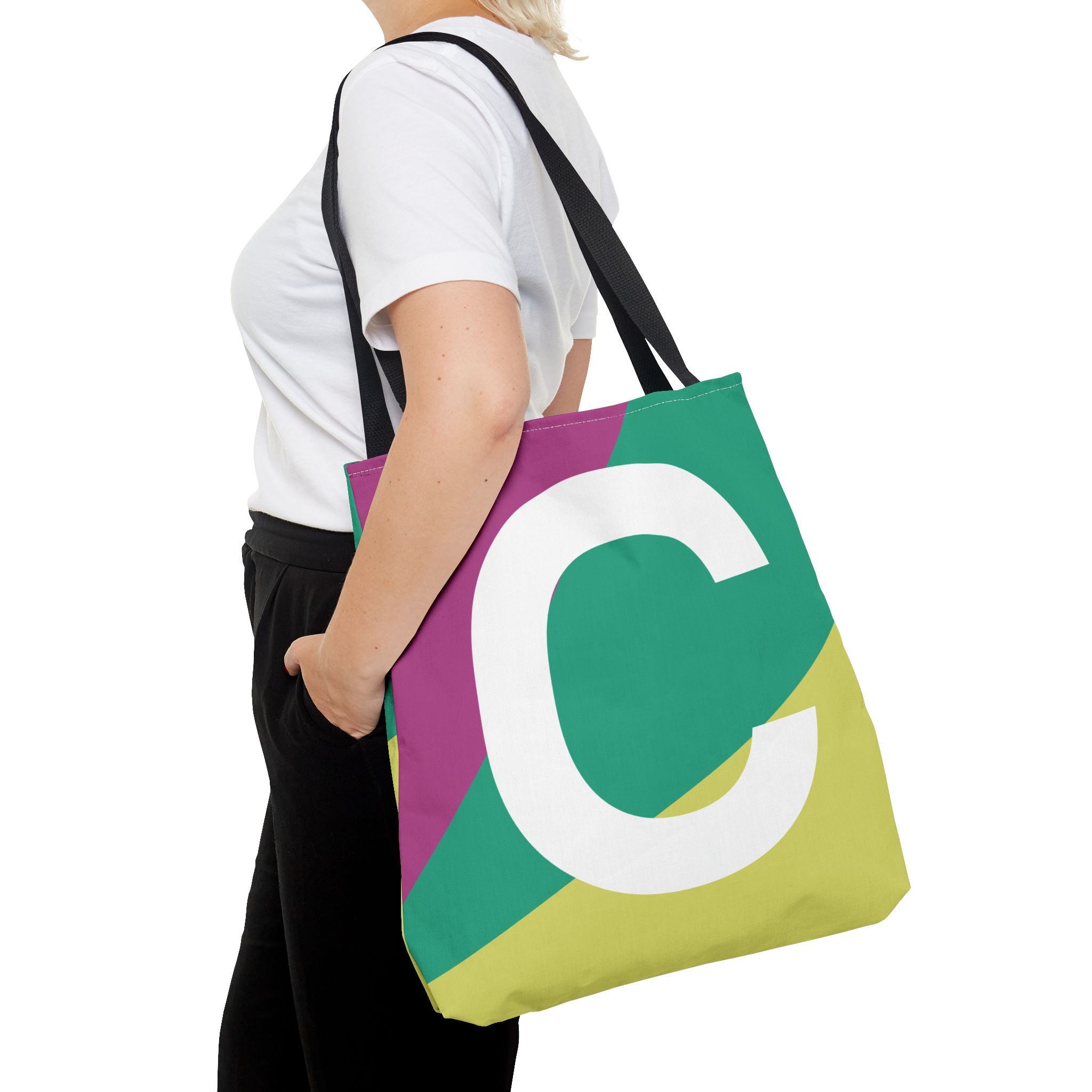 Monogram 'C' Colorblock Tote Bag — Personalized Initial C Shoulder Tote