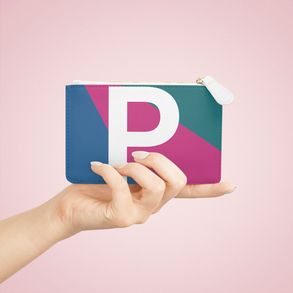 Initial P Mini Clutch — Colorblock Monogram Wristlet Wallet