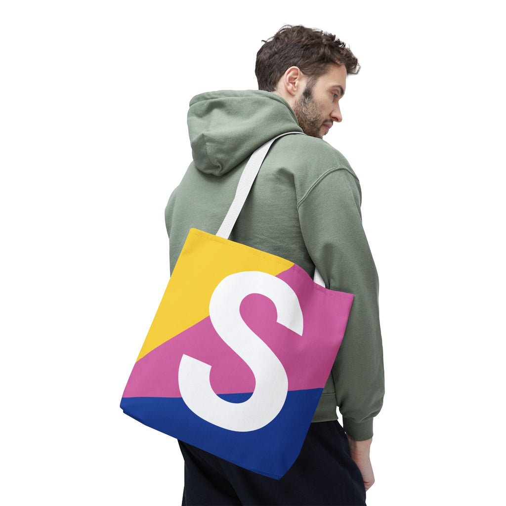Monogram 'S' Colorblock Tote Bag — Personalized Initial S Shoulder Tote