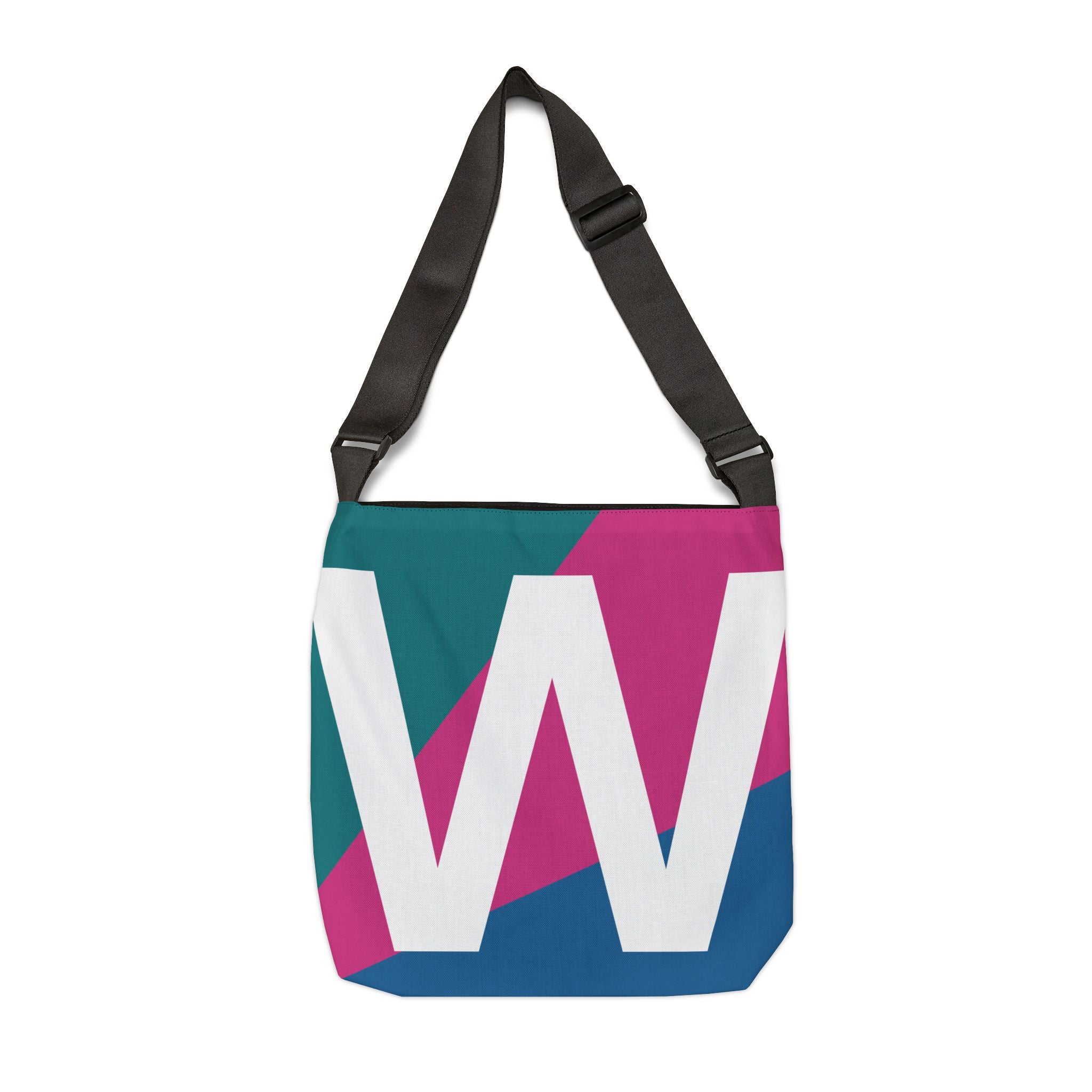 Initial Letter 'W' Colorblock Adjustable Tote Bag — Monogram Alphabet Shoulder Bag