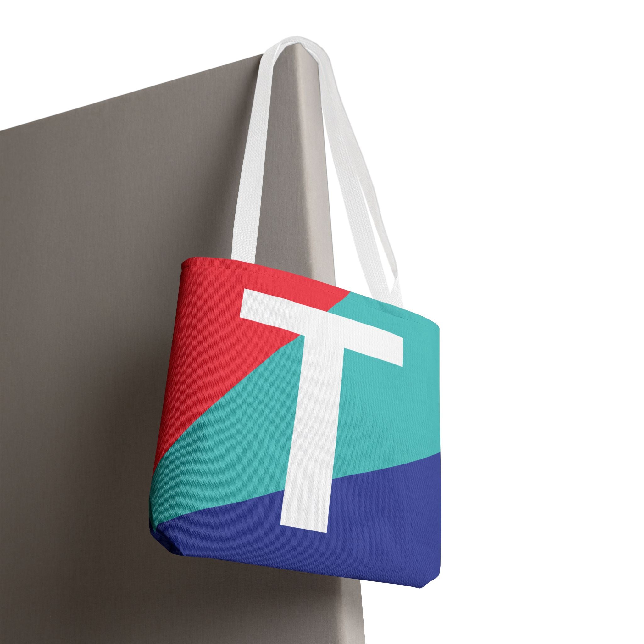 Monogram 'T' Colorblock Tote Bag — Personalized Initial T Shoulder Tote