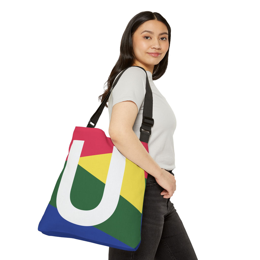 Initial Letter 'U' Colorblock Adjustable Tote Bag — Monogram Alphabet Shoulder Bag