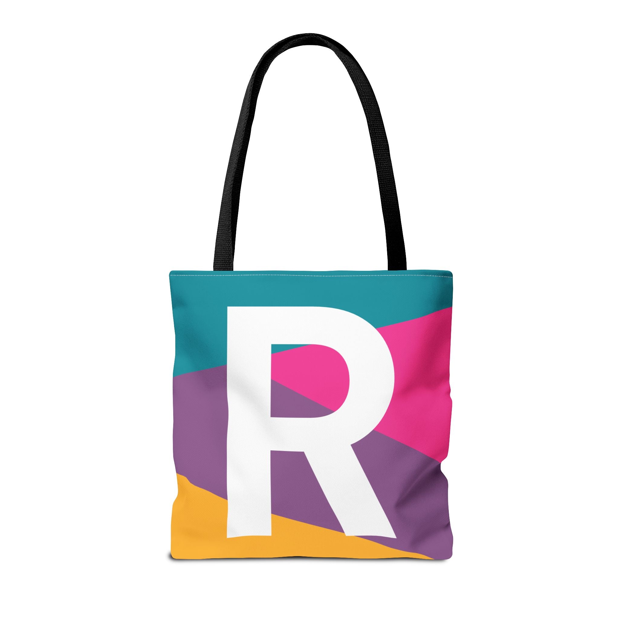 Monogram 'R' Colorblock Tote Bag — Personalized Initial R Shoulder Tote
