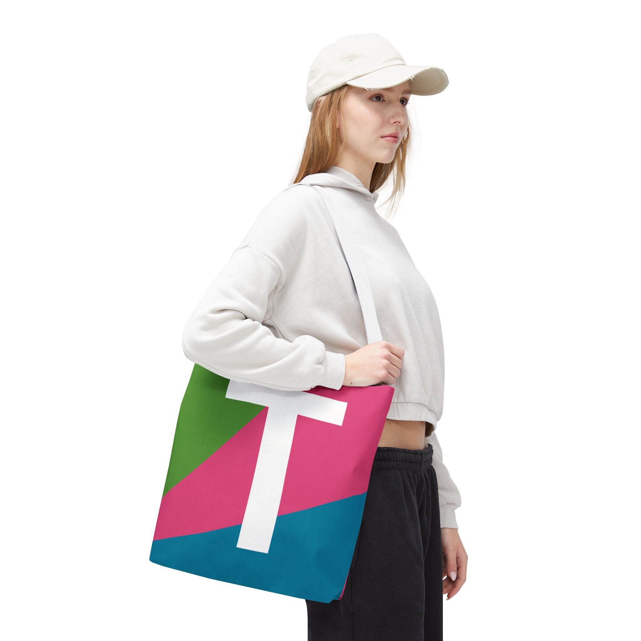 Monogram 'T' Colorblock Tote Bag — Personalized Initial T Shoulder Tote